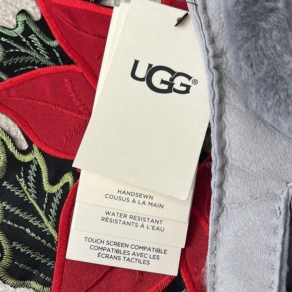 Brand New UGG Shearling Sheepskin Handsewn Touchscreen Gray Gloves Leather Trim - Picture 6 of 15